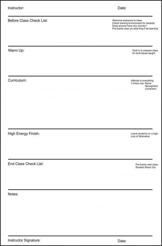 SESMA martial arts lesson plan template